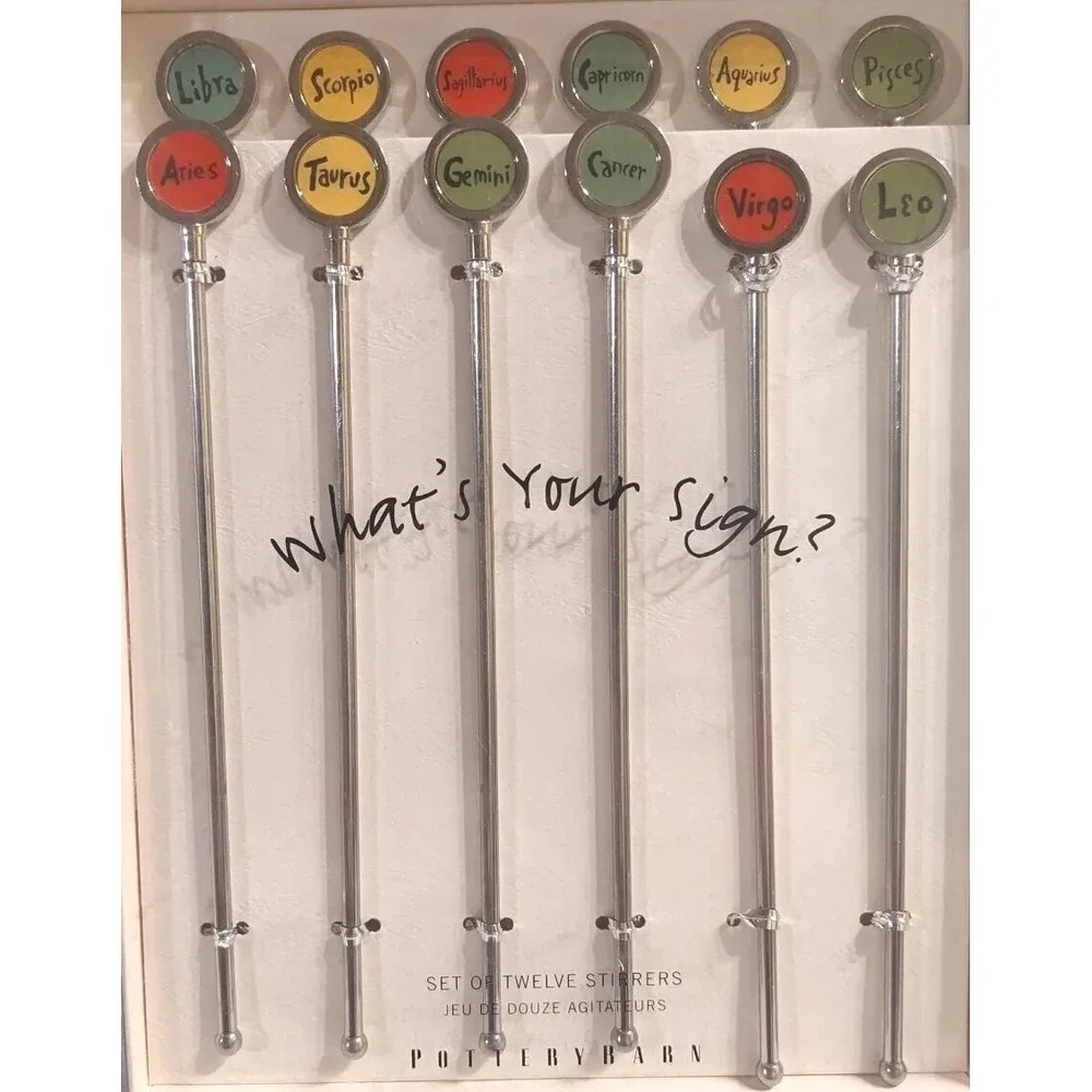 New Pottery Barn Zodiac Swizzle Sticks Astrology Set Cocktail Stirrers Horoscope